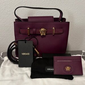 NWT VERSACE Mini Tote Calf Leather & Suede & Card Case With box